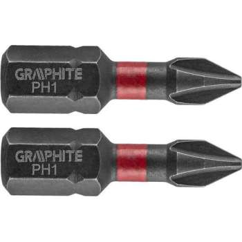 GRAPHITE Bit IMPACT PH 1 x 25 mm, S2 Staal Full Fit Kop, 2 stuks