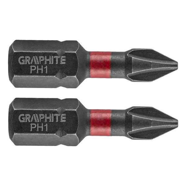 GRAPHITE Bit IMPACT PH 1 x 25 mm, S2 Staal Full Fit Kop, 2 stuks