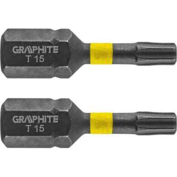 GRAPHITE Bit IMPACT TX 15 x 25 mm, S2 Staal Full Fit Kop, 2 stuks