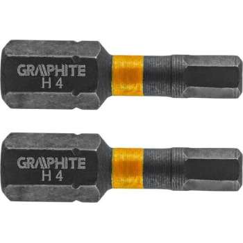 GRAPHITE Bit IMPACT HEX 4 x 25 mm, S2 Staal Full Fit Kop, 2 stuks