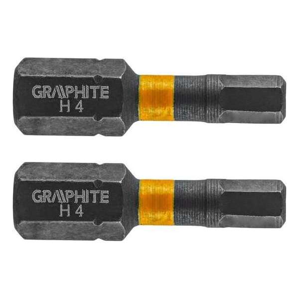 GRAPHITE Bit IMPACT HEX 4 x 25 mm, S2 Staal Full Fit Kop, 2 stuks