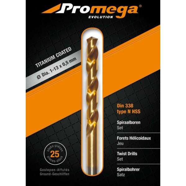 PROMEGA - SET TIN GESLEPEN BOREN 1-10/0,5 MM - 19 PCS - TI - 1-10/0.5 MM - 19 PCS - TI