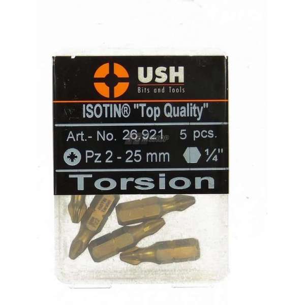 USH Isotin Top Quality Bits, Torx 25, 1/4 inch, 25mm, 2 stuks, (27125)