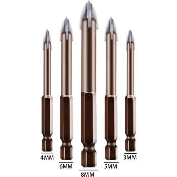 Robust Tools - Carbide Tegelboor Set - 3, 4, 5, 6 en 8mm met Bit-aansluiting