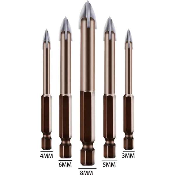 Robust Tools - Carbide Tegelboor Set - 3, 4, 5, 6 en 8mm met Bit-aansluiting