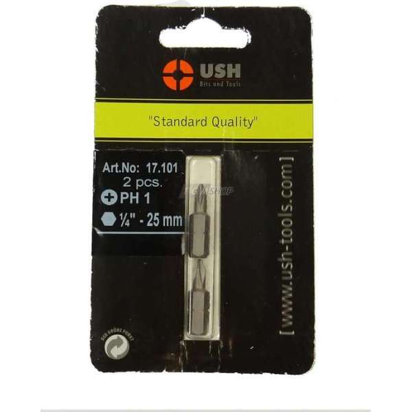 USH Bits, PH1, 1/4 inch, 25 mm, 2 stuks, (17101)