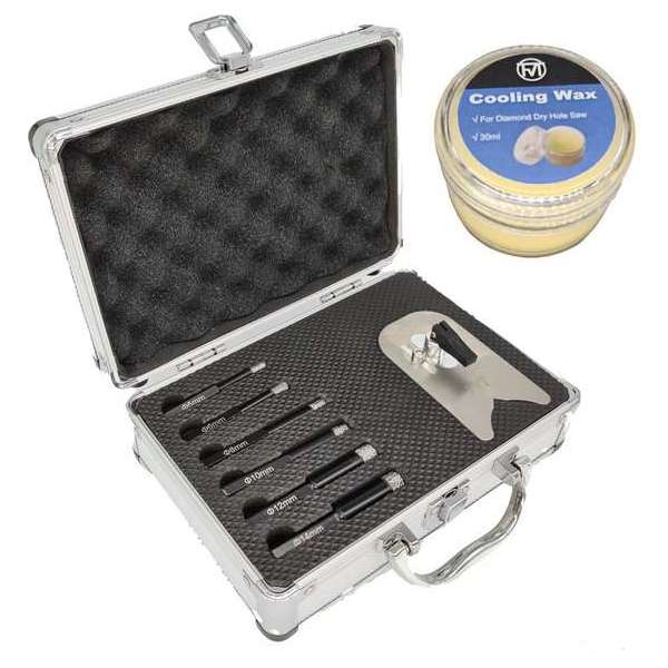 Diamantboor 6 delige set + houder + cool wax - droogboor - tegelboor - wax koeling