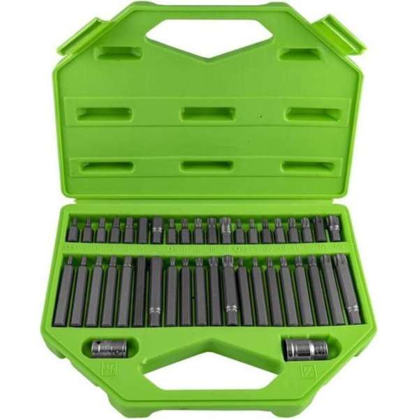 JBM Tools | SET VAN 42 BITS: ZESKANTE, 12-KANTE, TORX, TORX MET GAT EN RIBE.