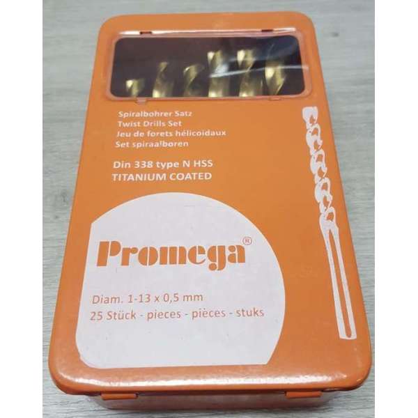 PROMEGA - SET TIN GESLEPEN BOREN-DIN338 HSS- 1-13/0,5 MM - 25 PCS - TI - 1-13/0.5 MM - 25 PCS - TI