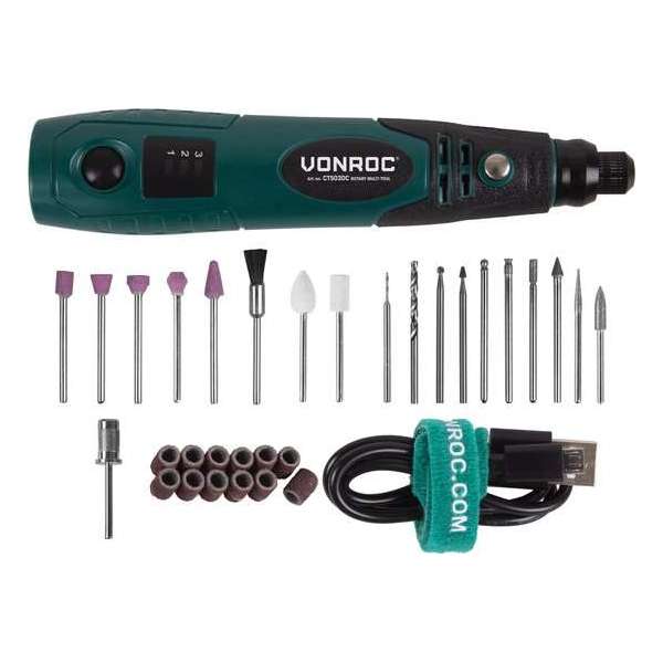 VONROC Roterende Multitool – 4V – Incl. 31-delige accessoire set & opbergtas