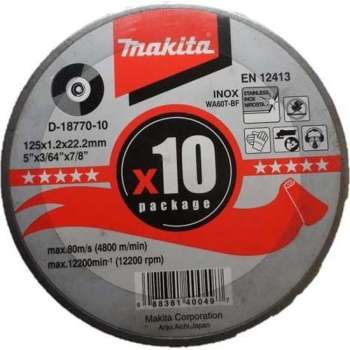 Makita D-18770-10 Doorslijpschijf - 125 x 22,23 x 1,2mm - RVS - inox (10st)