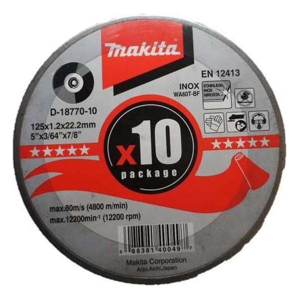 Makita D-18770-10 Doorslijpschijf - 125 x 22,23 x 1,2mm - RVS - inox (10st)