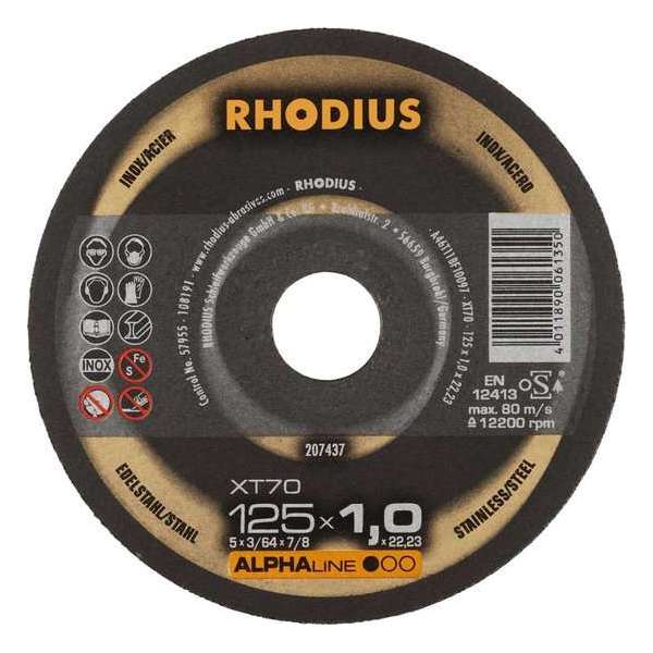 Rhodius ALPHALine I XT70 Doorslijpschijvenset in Alpha-box - 125 x 22,23 x 1mm - RVS/Staal (10st)