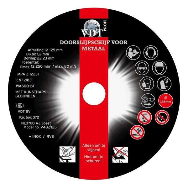 VDT doorslijpschijf metaal 125mm 20 stuks