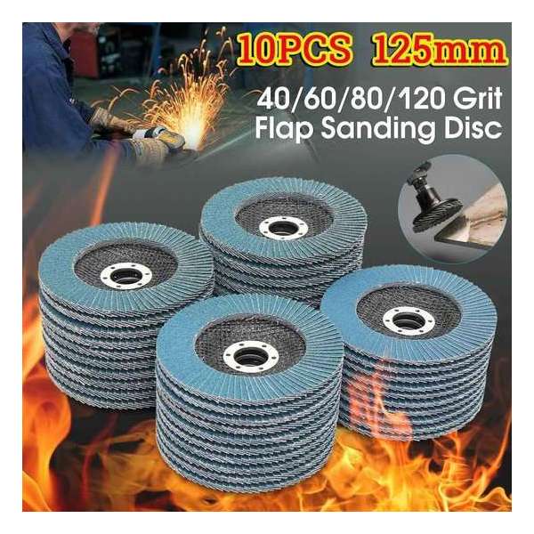 10PCS 125mm Professionele Flap Discs 5 Inch Schuurschijven 40/60/80/120 Grit Slijpschijven Blades Voor Haakse Slijper 40 Grit