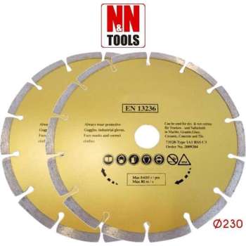 N&N Tools Diamantdoorslijpschijf Professional Multi Pack - 2 x 230 mm | Wet & Dry