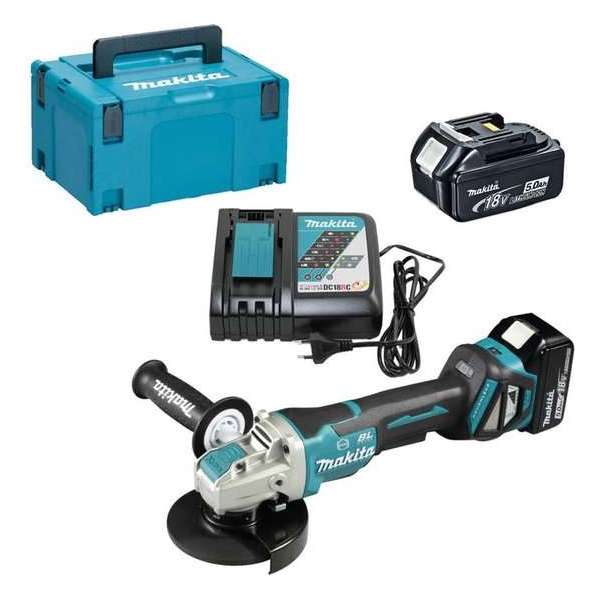 Makita - DGA519RTJ - 18V - accu - haakse - slijper - set - 2x 5.0Ah - in Mbox