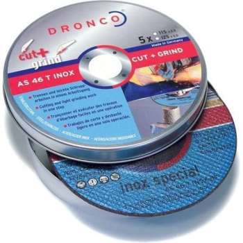 Dronco Slijpschijven AS46 T Inox Cut + Grind, 115 x 2,5 x 22,23 mm, 5 stuks