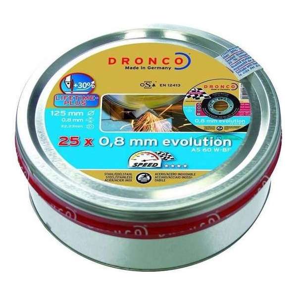 Dronco Blik 125x0,8mm (10 schijfjes) AS60W INOX tbv. staal en INOX