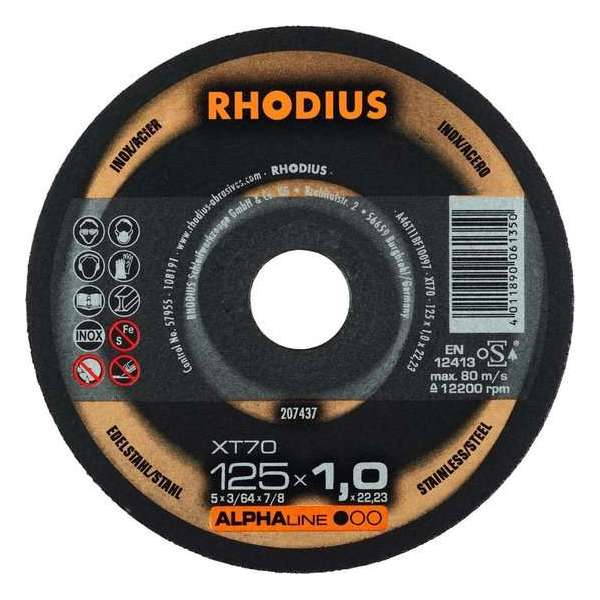 Rhodius ALPHALine I XT70 Doorslijpschijf - Extra dun - 125 x 22,23 x 1mm - RVS/Staal