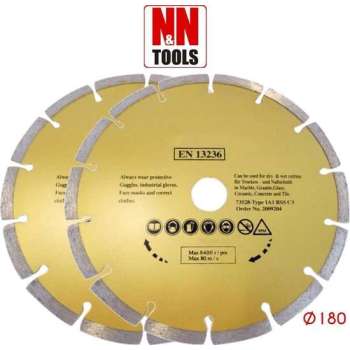 N&N Tools Diamantdoorslijpschijf Professional Multi Pack - 2 x 180 mm | Wet & Dry