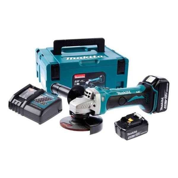 Makita DGA452RMJ 18V Li-ion Accu haakse slijper set (2x 4.0Ah accu) in Mbox - 115mm