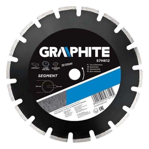 Graphite Diamantschijf 300x25,4x10,0x3,2 Segment Gelaserd Asphalt MPA EN13236