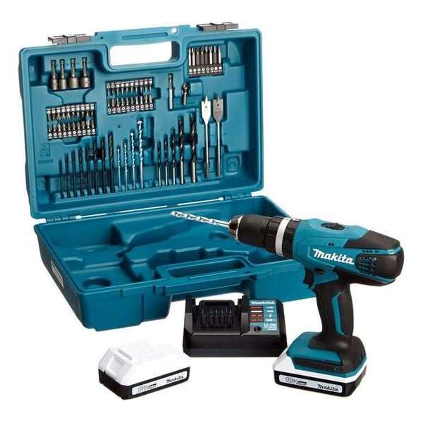 Makita HP457DWE10 Klopboor-/Schroefmachine -18 V - Met 74-Delige accesoireset