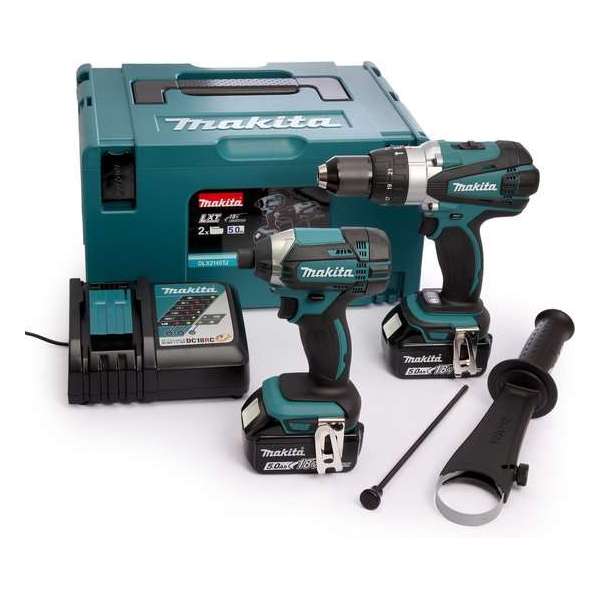 Makita DLX2145TJ 18V Li-Ion Combiset - Accuboormachine met Klopfuntie (DHP458) - Slagschroevendraaier (DTD152) - 2x 5.0Ah accu's