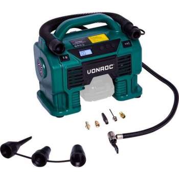 VONROC Accu compressor – VPower 20V (losse body) – 20V accu & 12V aansluiting – 11 bar – Incl. 8 accessoires