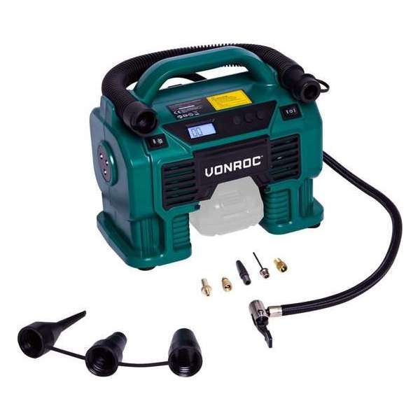 VONROC Accu compressor – VPower 20V (losse body) – 20V accu & 12V aansluiting – 11 bar – Incl. 8 accessoires