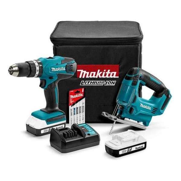 Makita  DK18113X1 18V Li-Ion accu combiset - HP457D Klopboor-/Schroefmachine + JV183D Accu Decoupeerzaag - 2 accu's