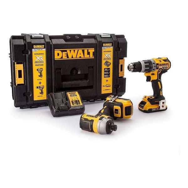 DeWALT DCK266D2 Combiset Accu Klop-/Schroefboormachine DCD796 + Accu Slagschroevendraaier DCF887 18V 2.0Ah Li-ion