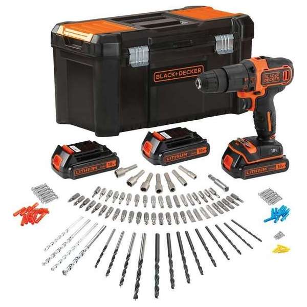 BLACK+DECKER BDCHD181B3A-QW Accu Klopboormachine - 18V - 3 accu's - incl. 120 accessoires