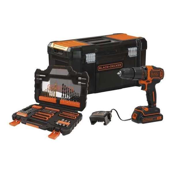 BLACK+DECKER BDCHD18S1KA Accuklopboorschroefmachine - 18V - 2-traps incl. 1,5 Ah accu & 104-delige accessoireset