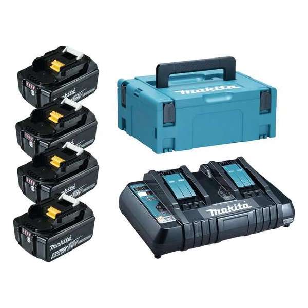 Makita 198091-4 18V Li-Ion accu starterset (4x 6,0Ah) + duolader in Mbox