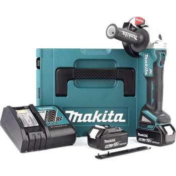 Makita DGA504RTJ 18V Li-Ion Accu haakse slijper set (2x 5.0Ah accu) in Mbox - 125mm - koolborstelloos