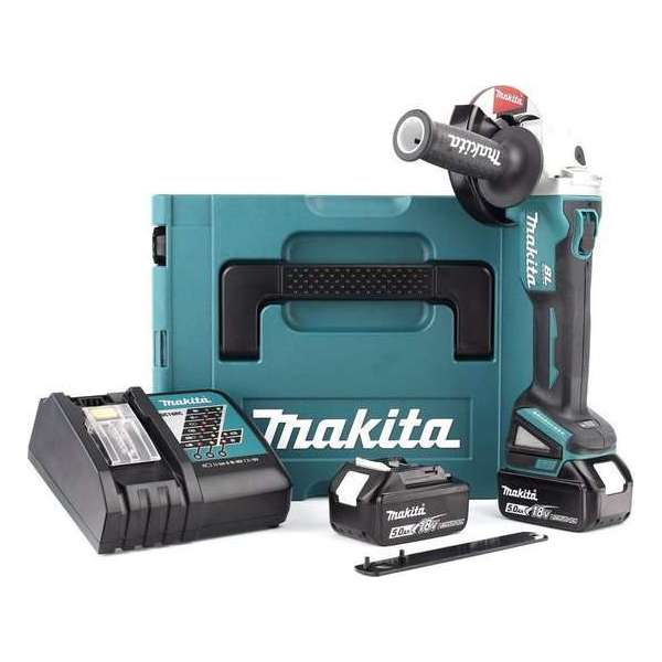 Makita DGA504RTJ 18V Li-Ion Accu haakse slijper set (2x 5.0Ah accu) in Mbox - 125mm - koolborstelloos