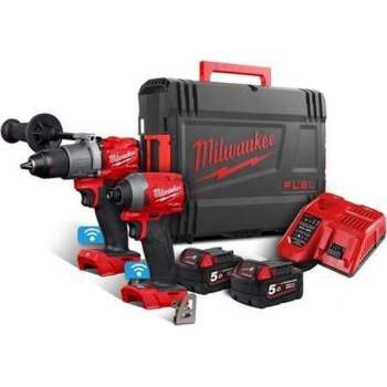 Milwaukee M18 ONEPP2A2-502X 18V Li-Ion Accu M18 ONEPD2 & M18 ONEID2 combiset (2x5.0Ah) in HD Box - koolborstelloos