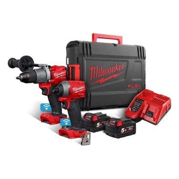 Milwaukee M18 ONEPP2A2-502X 18V Li-Ion Accu M18 ONEPD2 & M18 ONEID2 combiset (2x5.0Ah) in HD Box - koolborstelloos