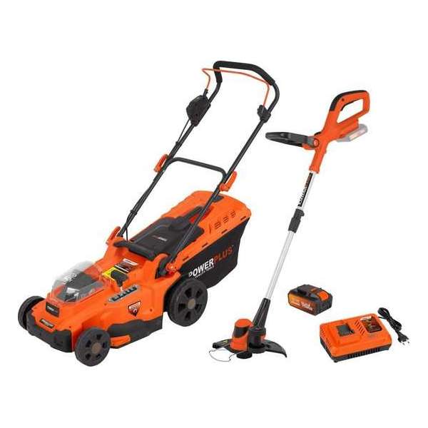 Powerplus Dual Power POWDPG75620 + POWDPG75410 Accu Grasmaaier en Accu grastrimmer - 37 cm maaibreedte - 2x20V accu en Lader