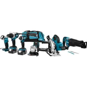 Makita DLX6088T 18 V Combiset voor (klop)boren, (slag)schroeven, zagen en slijpen met lamp