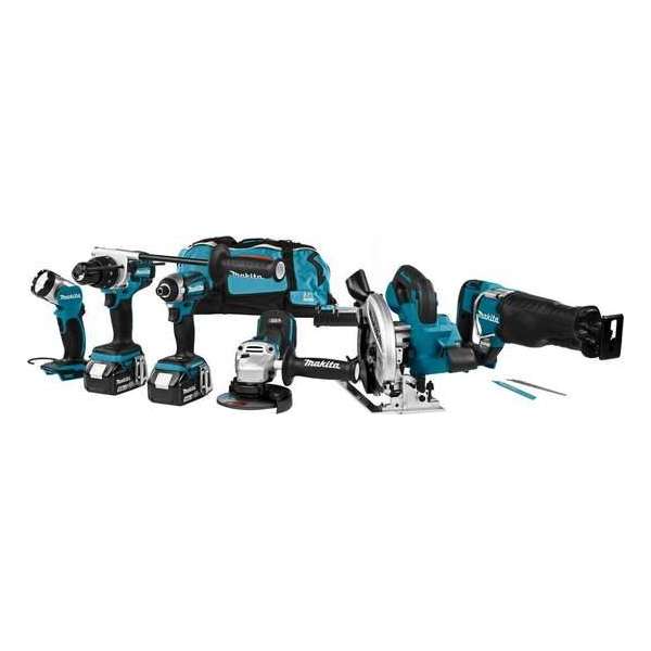 Makita DLX6088T 18 V Combiset voor (klop)boren, (slag)schroeven, zagen en slijpen met lamp