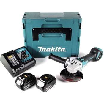 Makita DGA511RTJ 18V Li-Ion Accu haakse slijper set (2x 5.0Ah accu) in Mbox - 125mm - koolborstelloos