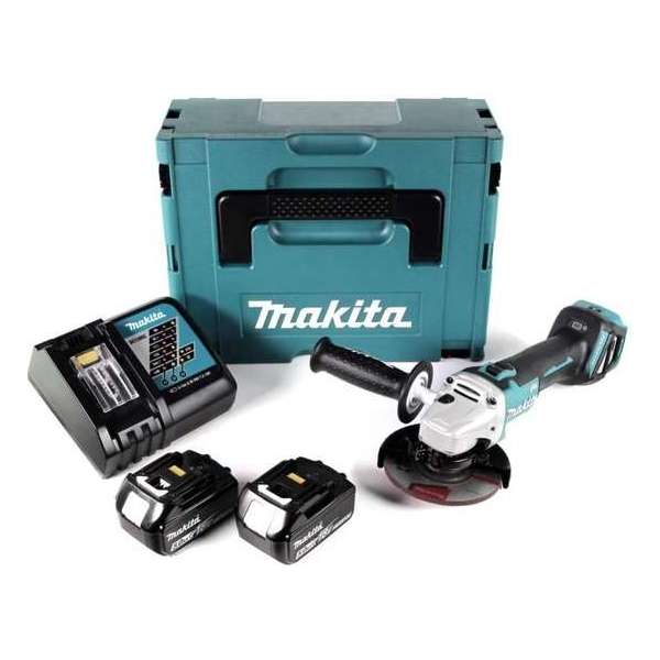 Makita DGA511RTJ 18V Li-Ion Accu haakse slijper set (2x 5.0Ah accu) in Mbox - 125mm - koolborstelloos