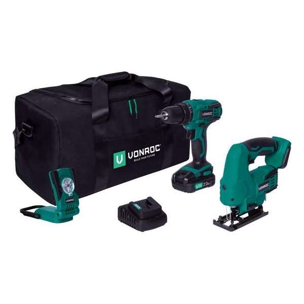 VONROC Gereedschap set VPower 20V – 2.0Ah – Geleverd in handige gereedschapstas