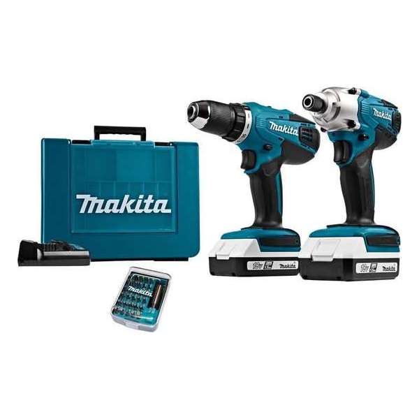 Makita combi kit DK18354X1 - Accuboor & slagschroever -  incl. 2 accu's + bitsetje