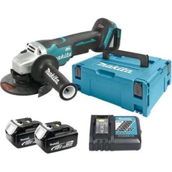 Makita DGA505RTJ 18V Li-Ion Accu haakse slijper set (2x 5.0Ah accu) in Mbox - 125mm - koolborstelloos - softstart