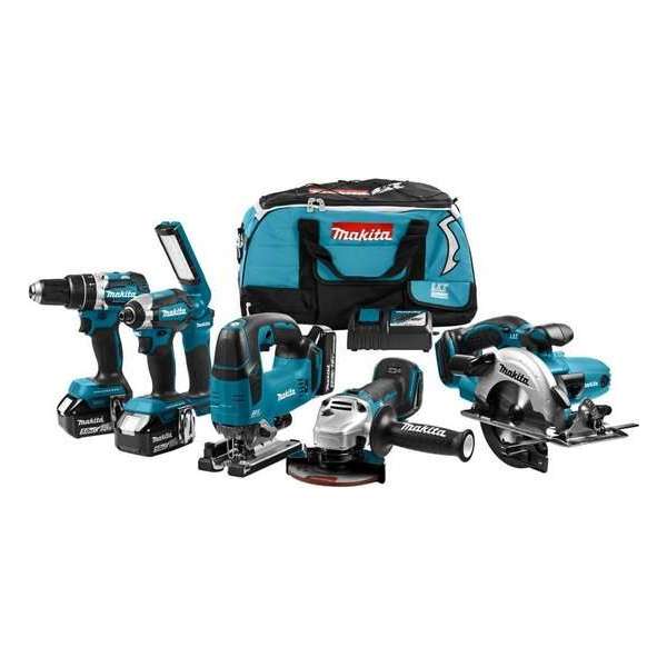 Makita DLX6082T Comboset - 18v Li-ion met 3x 5.0Ah accu's - voor (klop)boren, (slag)schroeven, zagen en slijpen