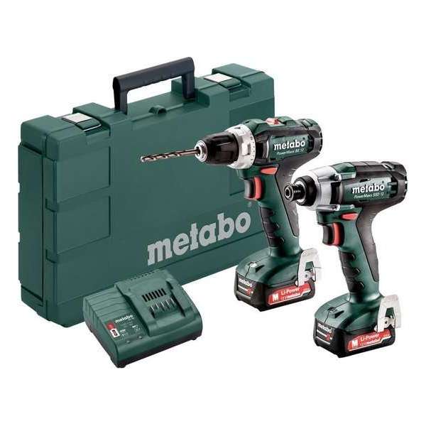 Metabo 12 Volt accuset PowerMaxx BS 12 Accuboormachine + PowerMaxx SSD 12 Accuslagmoersleutel